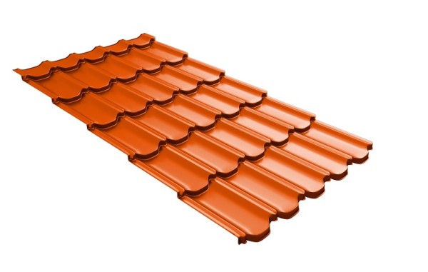 Металлочерепица квинта плюс с 3D резом 0,45 PE RAL 2004 оранжевый купить в Можайске