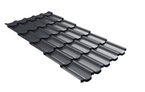 Металлочерепица квинта плюс с 3D резом 0,5 Satin Мatt RAL 7024 мокрый асфальт купить в Можайске